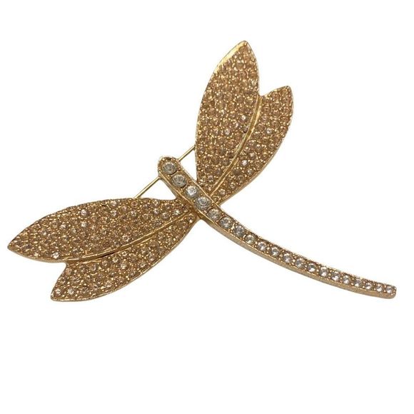 Vintage Ciner Gold And Rhinestone Figural Dragonfly Brooch Or Pin - Picture 3 of 4
